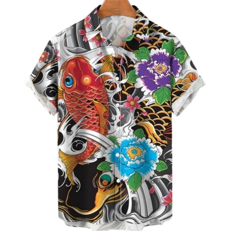 Vintage Hawaiian Floral Shirt - Letnia koszula hawajska z kwiatami Koi