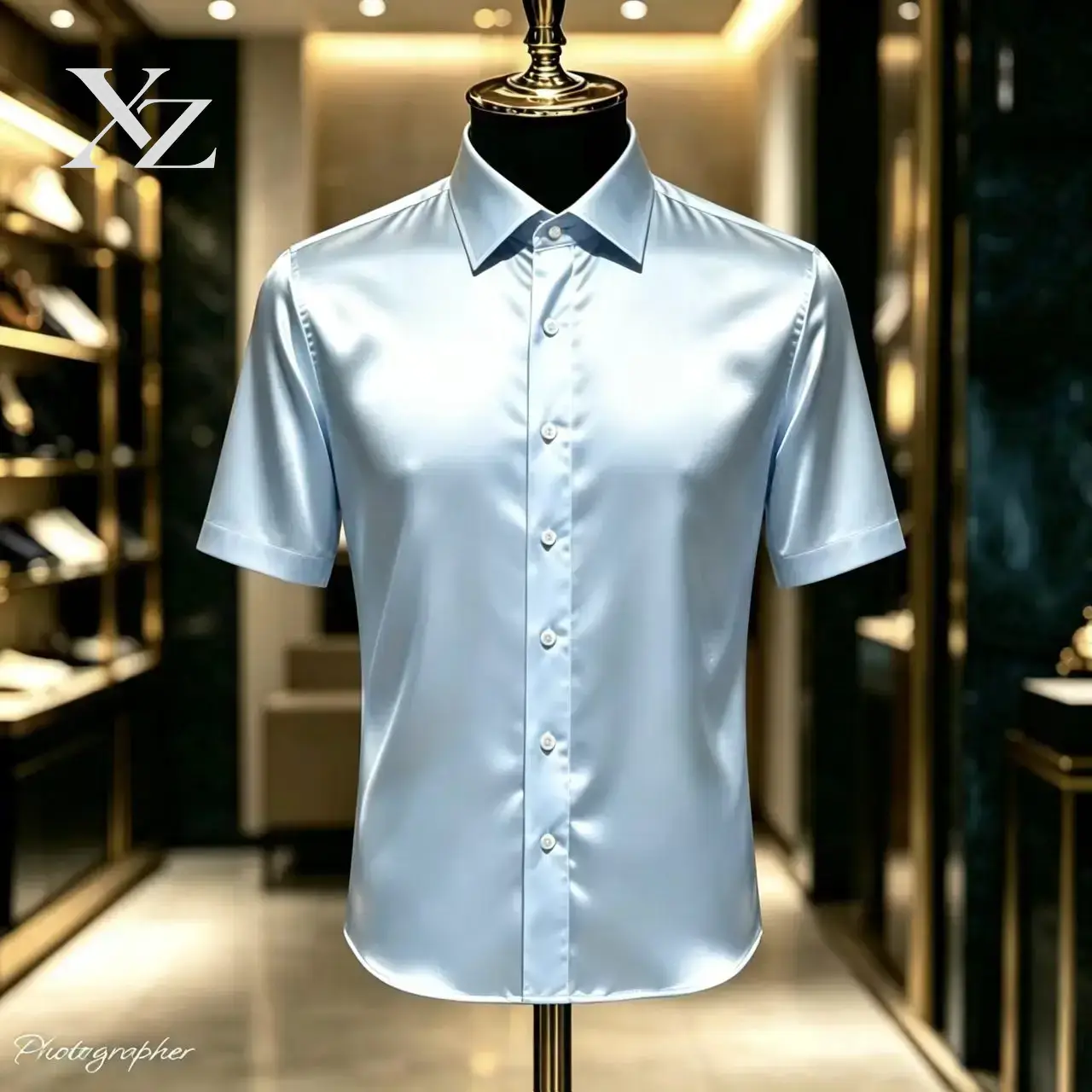 Mens Satin Silk Dress Shirt - Elegancka męska koszula satynowa z krótkim