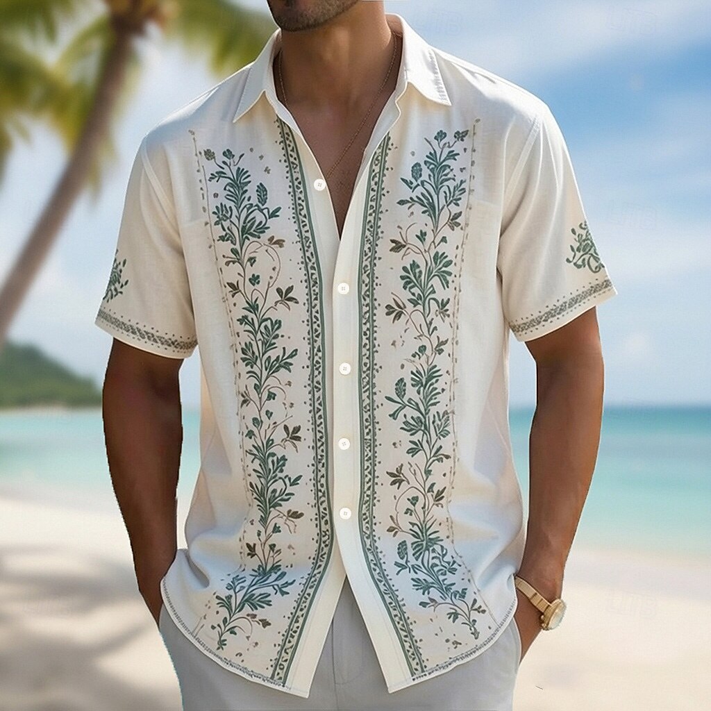 Vintage Hawaiian Floral Shirt - Męska koszula hawajska z kołnierzykiem, nadrukiem