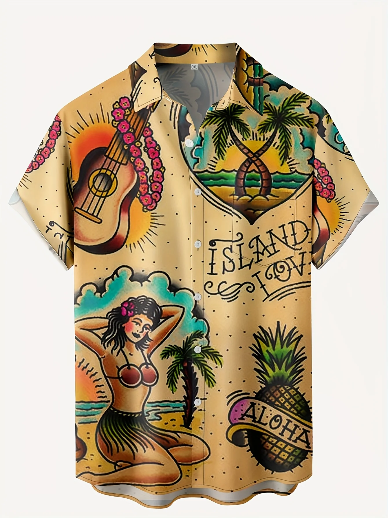Vintage Hawaiian Floral Shirt - Koszule hawajskie męskie z nadrukiem tatuaży