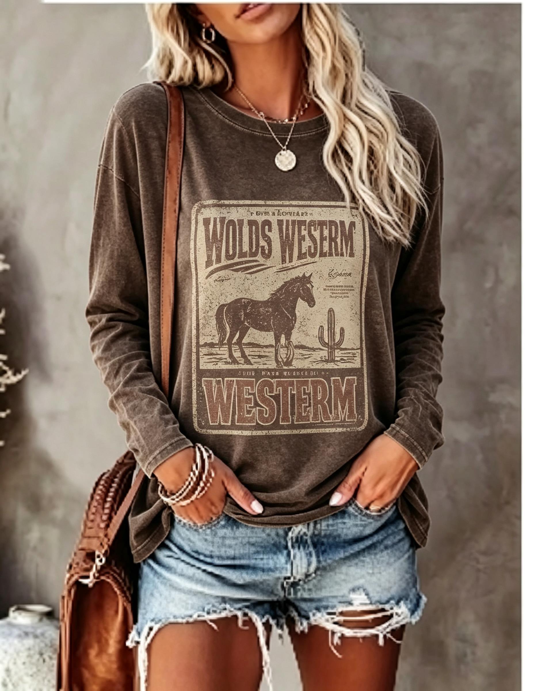 T-Shirts - Damska koszulka z długim rękawem, w