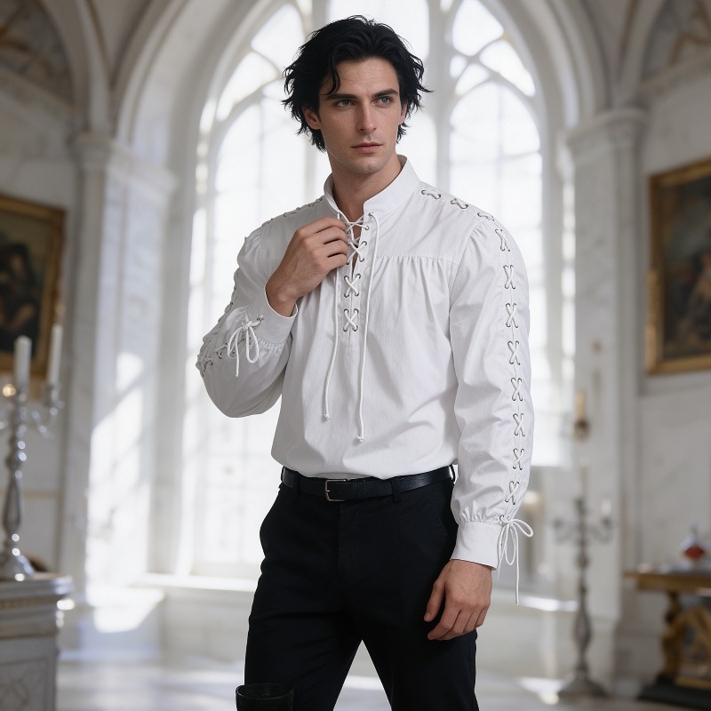 Męska koszula w stylu średniow – Medieval Gothic Lace Up Pirate Shirt recenzja i cena