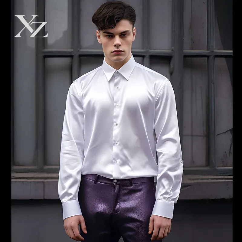 Męska satynowa koszula z efekt – Mens Satin Silk Dress Shirt recenzja i cena