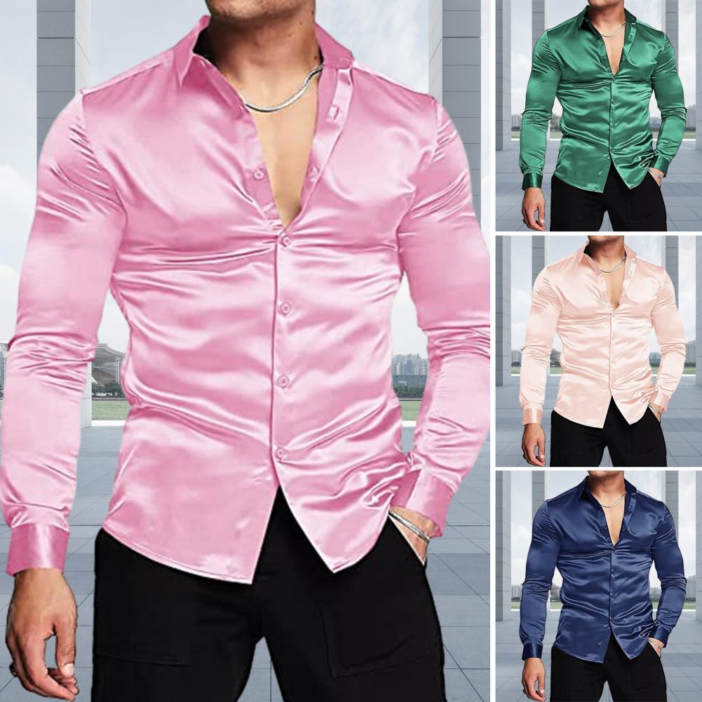 Różowa jedwabna satyna Luksuso – Mens Satin Silk Dress Shirt recenzja i cena